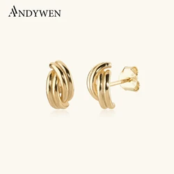 ANDYWEN 100% 925 Sterling Silver Gold Three Screw Piercing CZ Clips New 2022 Pendientes Women Wedding Fine Jewelry