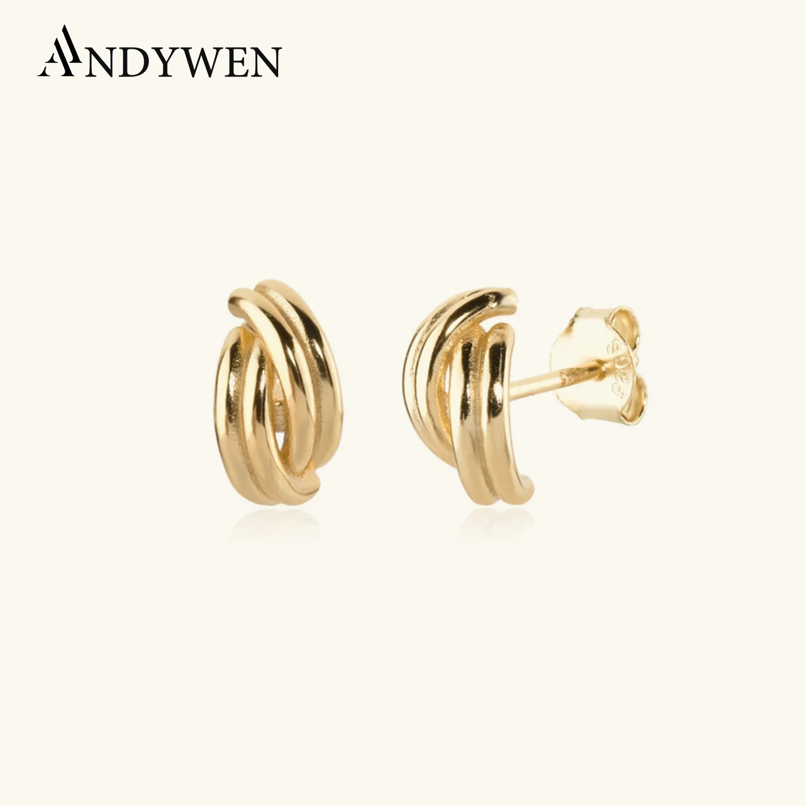 ANDYWEN 100% 925 Sterling Silver Gold Three Screw Piercing CZ Clips New 2022 Pendientes Women Wedding Fine Jewelry