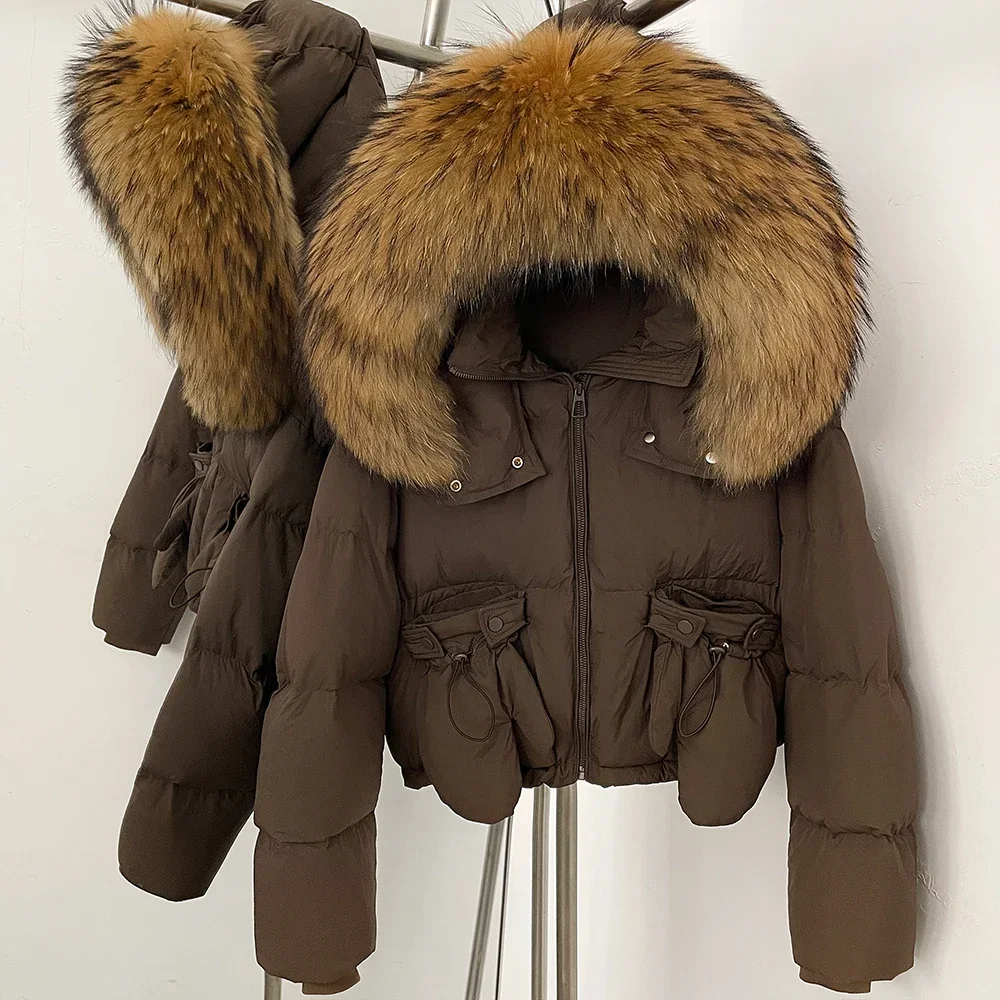 OFTBUY Neue Kapuzen-Daunenjacke, kurze Winterjacke mit echtem Fell, Pufferjacke mit abnehmbaren Handschuhen, Damen-Daunenjacke mit echtem Fuchsfell – Detail 13