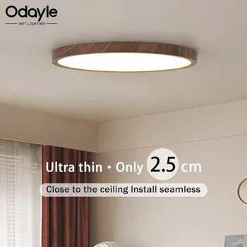 Ronde LED-plafondlamp Modern eenvoudig walnoothoutnerf Decoratief licht Woonkamer Slaapkamer Balkon Ultradunne plafondlamp