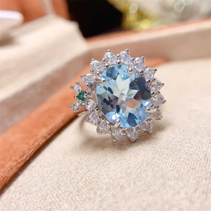 

Natural Blue Topaz Amethyst Ring 925 Sterling Silver Wedding Ring for Women Gorgous Girl Fine Jewelry Gift with Certificate