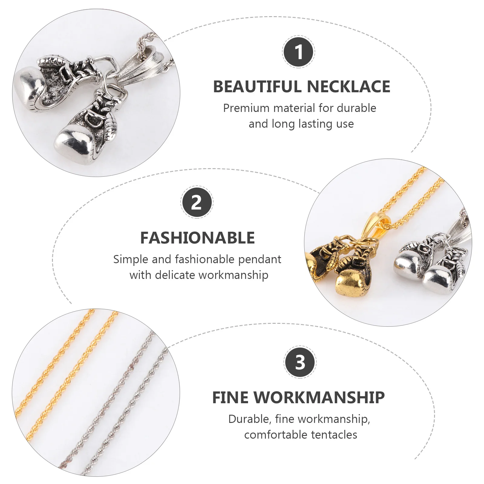

2 Pcs Boxing Glove Necklace Punk Collarbone Women Men Fashion Jewelry Chain Silver Sports Gifts Trendy Accessory