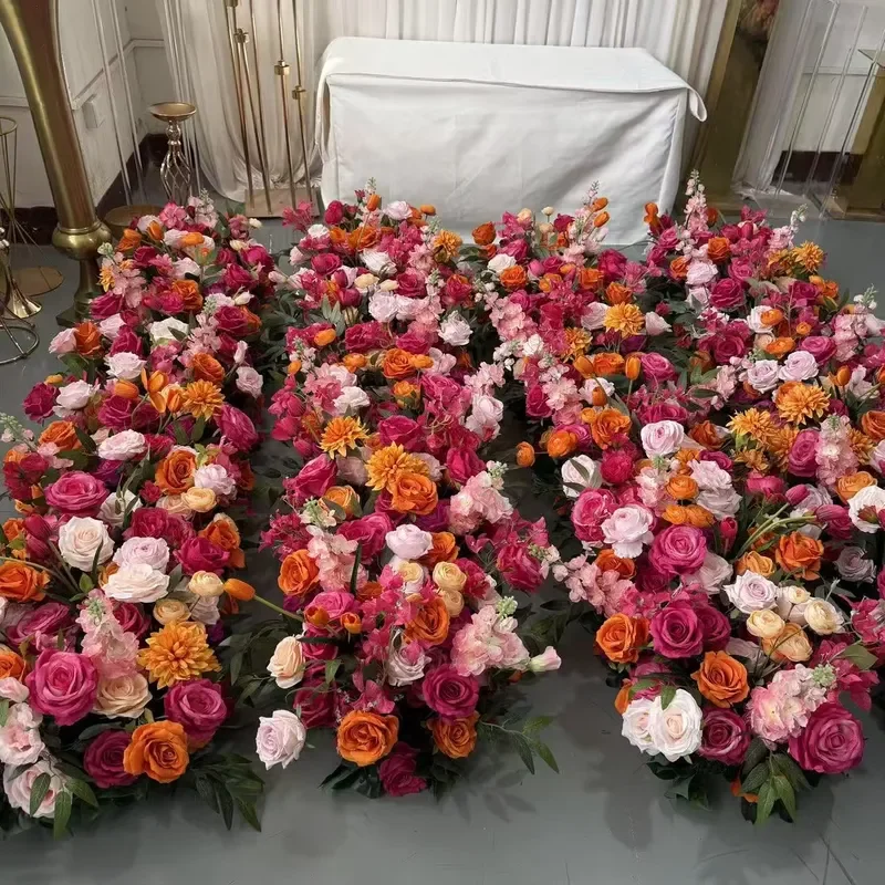 Handmade 6ft Rose Pink Orange Flower Runner High Quality Arts Crafts Wedding Scene Decoration IFG Factory Direct Supply for