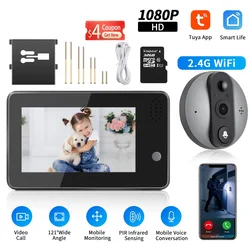 Tuya Smart Doorbell Eye Peephole Camera, Áudio Bidirecional, Visão Nocturna, Monitor Exterior, 1080P, WiFi, 4,3