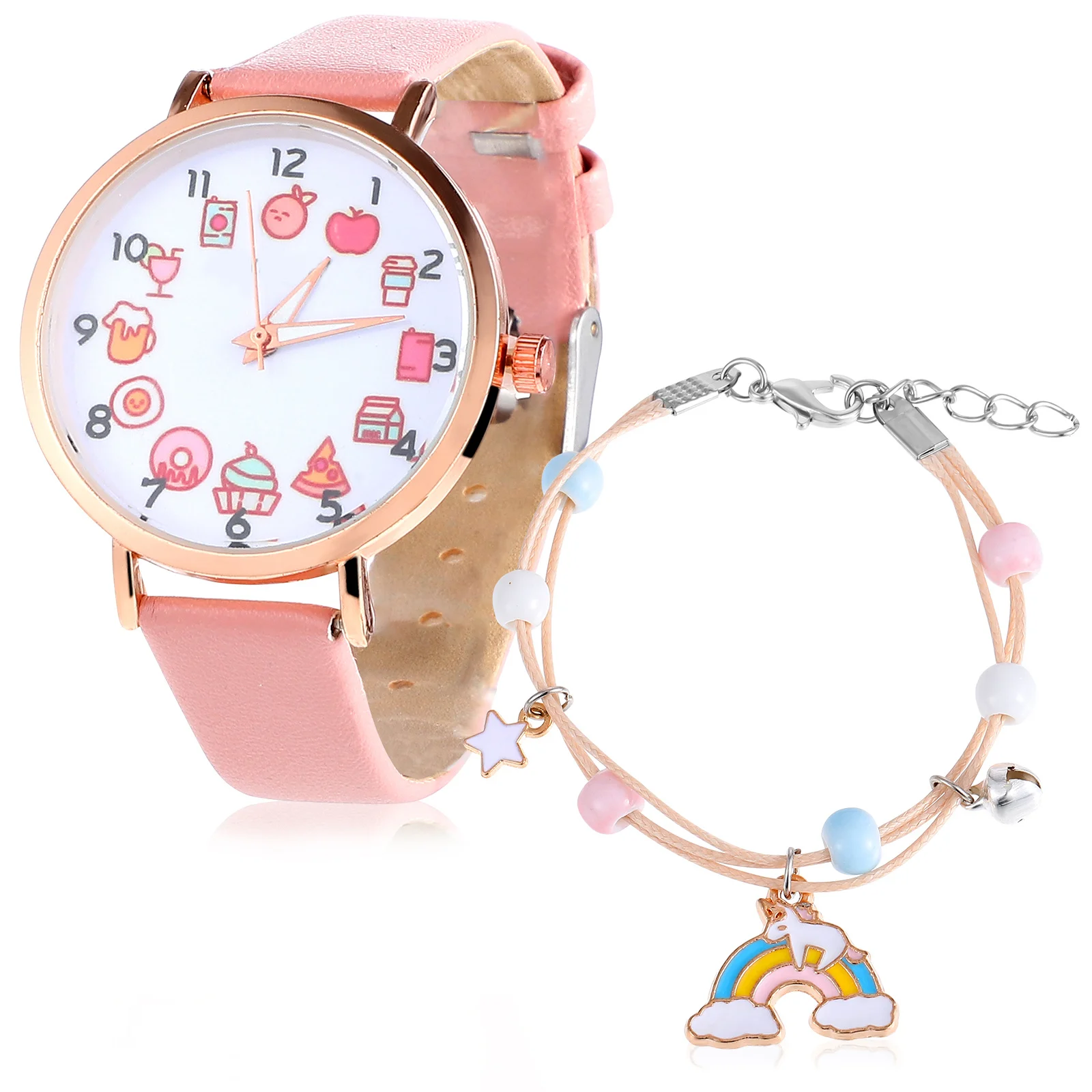 Cartoon Watch for Quartz Movement Watch with Exquisite Beads Bells Bracelet Stylish Birthday 's Day Gifts