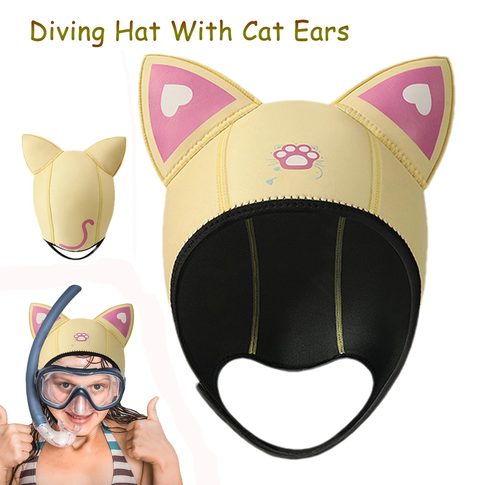 

Cat Ears Diving Hood 3mm Neoprene Hood Dive Hood Headgear Waterproof Hat For Swimming Kayaking Water Sports Winter Canoeing