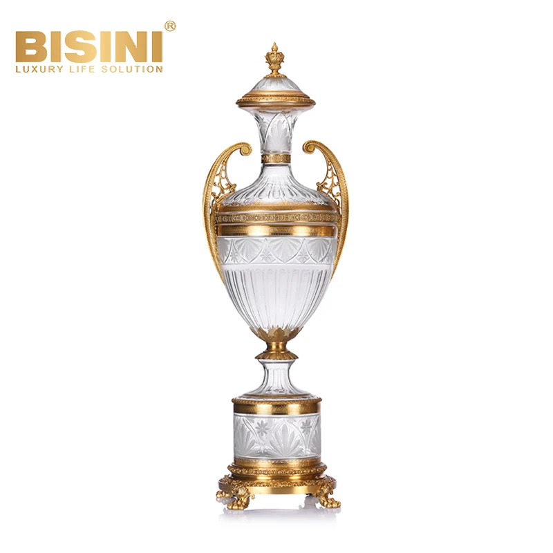 Living Room Accessories French Neoclassical Glass Vase Light Luxury Entrance Large Vase Villa Colored Floor Standing Glass Vase