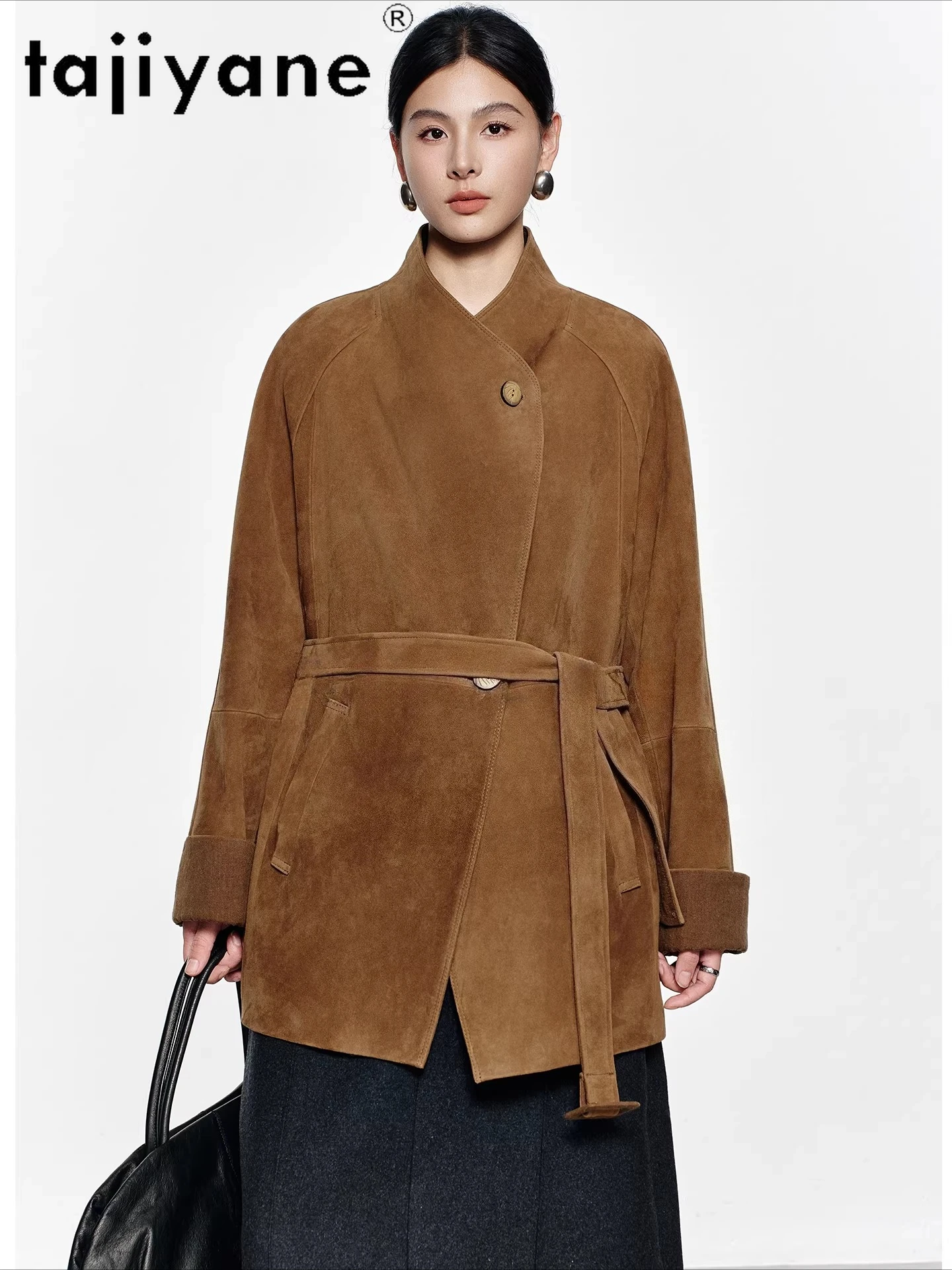 TAJIYANE Genuine Goatskin Leather Jackets Woman Stylish Suede Coat Stand Collar Real Leather Jacket Autumn Clothes 2025 дубленка
