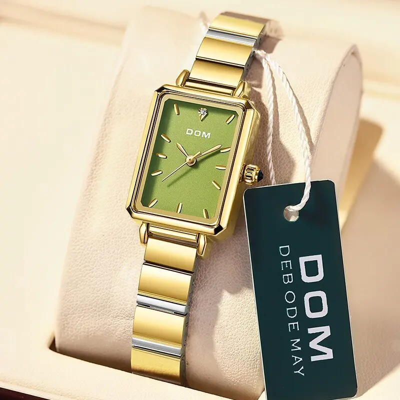 DOM 1760 New Luxury Lady\'s Watches Elegant Rectangle Dial Quartz Watch Diamond Bracelet Gift Original Female Mini Watch