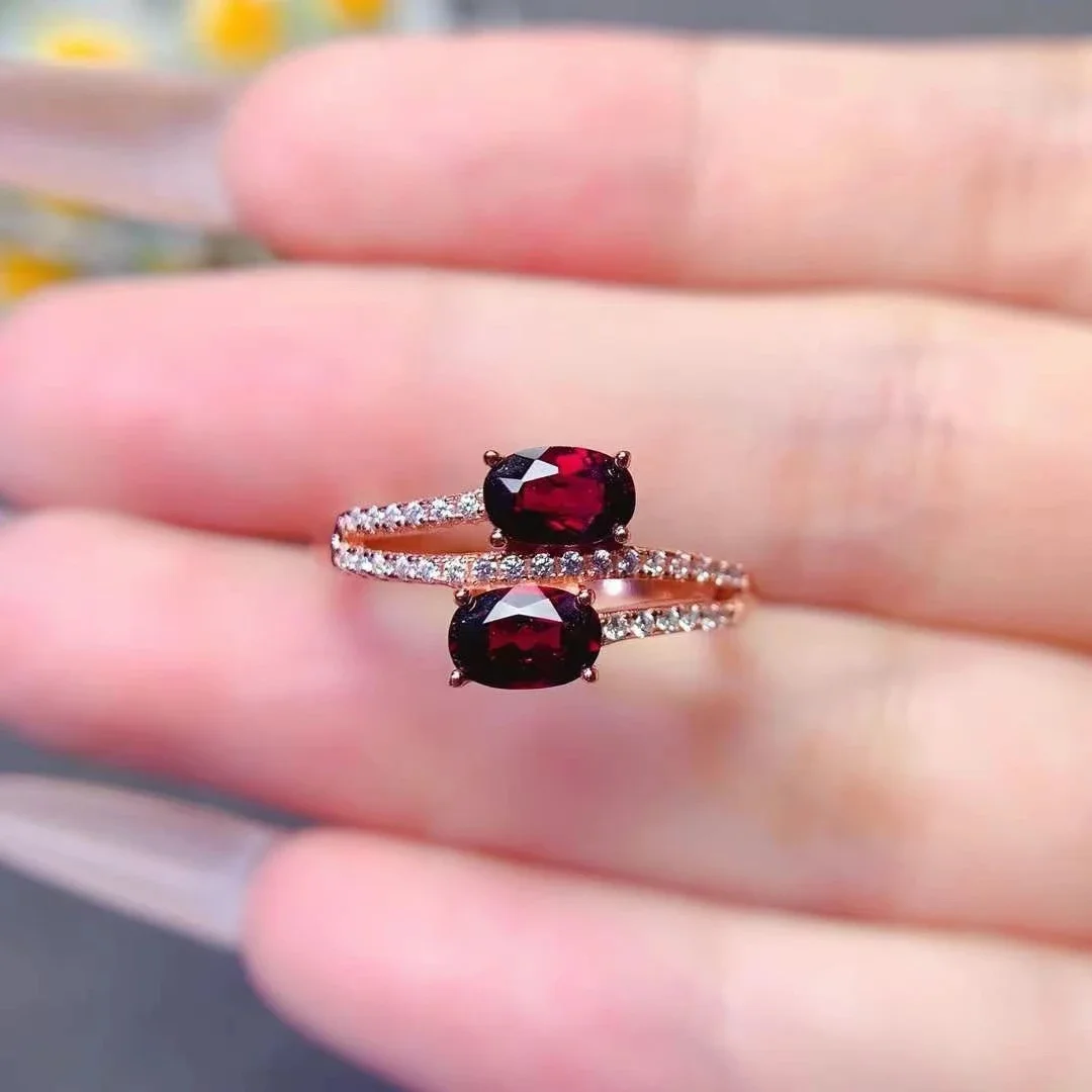 Dark Red Natural Garnet Ring for Daily Wear 4mm*6mm Total 1ct Garnet Silver Ring 18K Gold Plated Gemstone Jewelry