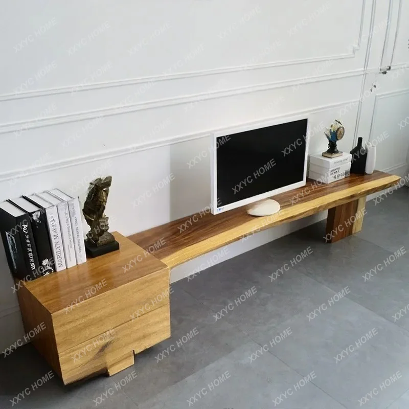 

X65 TV Cabinet Ultra-thin Narrow Floor Walnut Creative TV Cabinet One-word Board Solid Wood Modern Simple And Economical