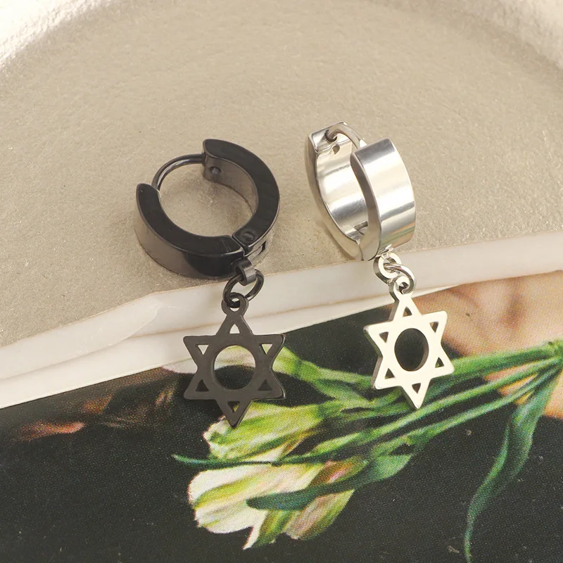 4x9mm Black Star Earrings, Emo Punk Grunge Earring Ear Dangle Hoop, Goth Jewelry, Halloween Christmas Jewelry Gift for Women view 3