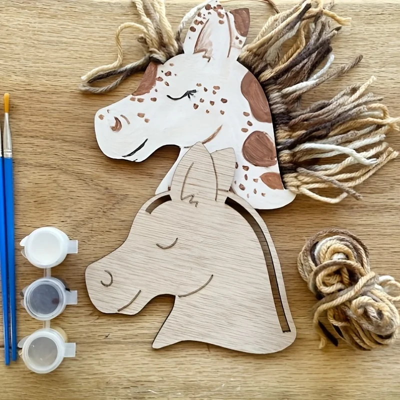 10 Stück Malen Sie Ihr eigenes Pferde-Bastelset mit, DIY-Pferdefarbe, Pony-Partygeschenkideen, Oster-Eid-Dekoration aus Holz