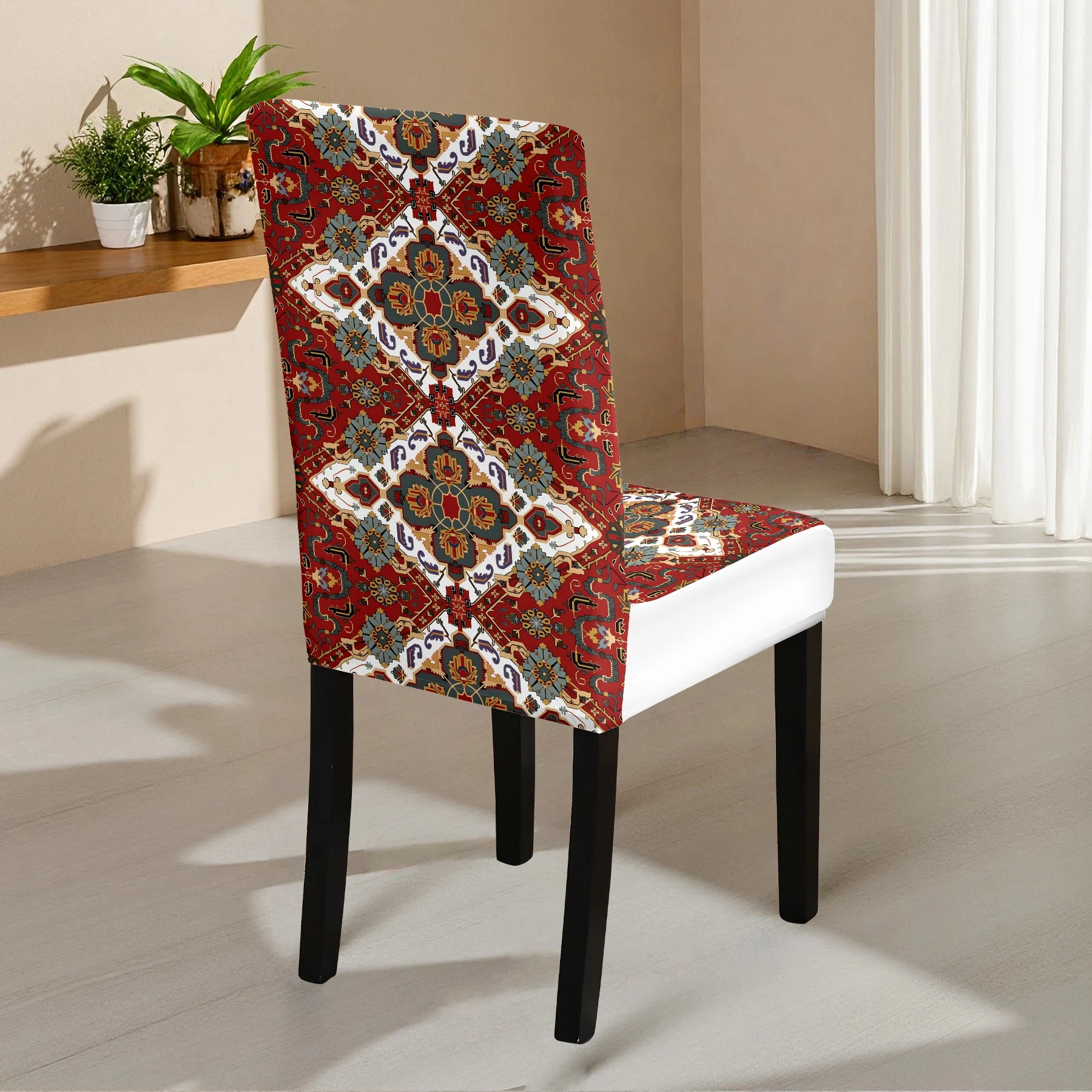 Bohemian Geometric Print Stretch Chair Cover, 2024 New All - inclusive Elastic Dining Chair Cover, Washable,