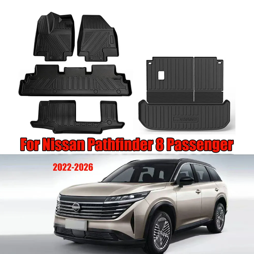 

Floor Mats for Nissan Pathfinder 8 Passenger 2022-2025 2026 with Backrest Mat &Trunk Mat All Weather TPE Rubber Cargo Liner