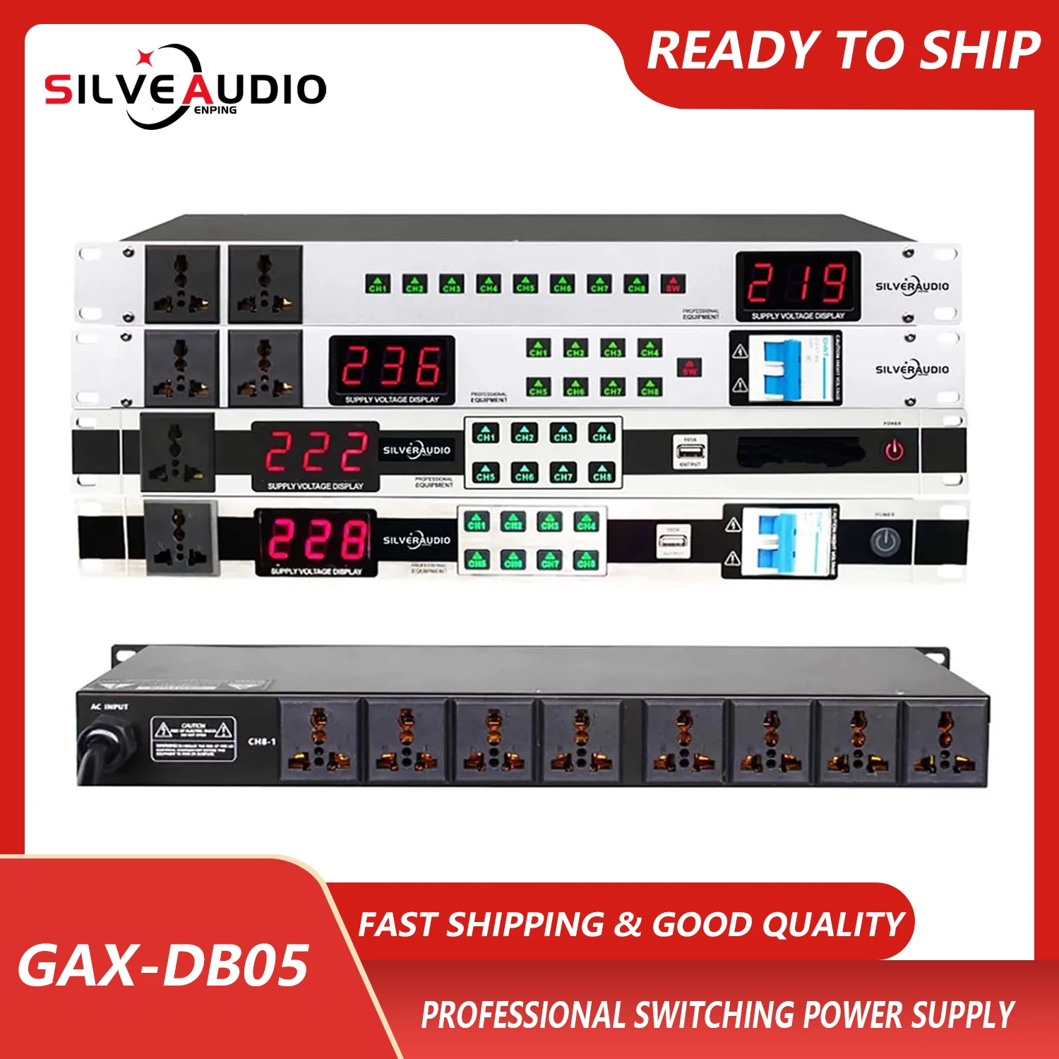 GAX-DB05 Professional 9/10-Channels Switching Power Supply  DJ Sound System Uninterrupted Power Sequence Controller LED Display