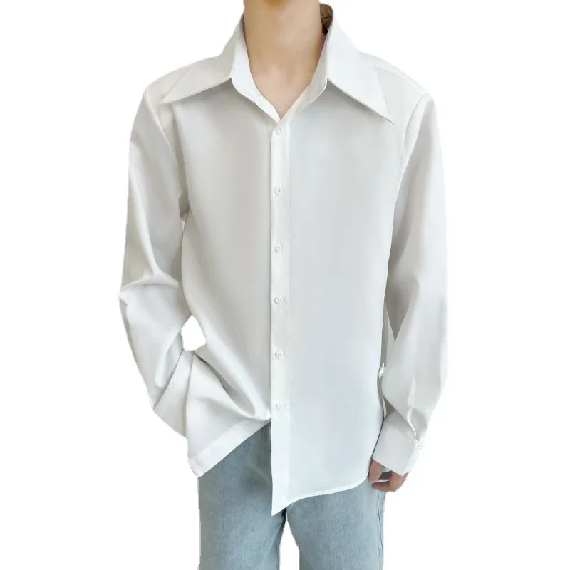 

Tie Design Shirt Men Drape Sense Unique Large Point Collar Loose Fashion French Long Sleeve
