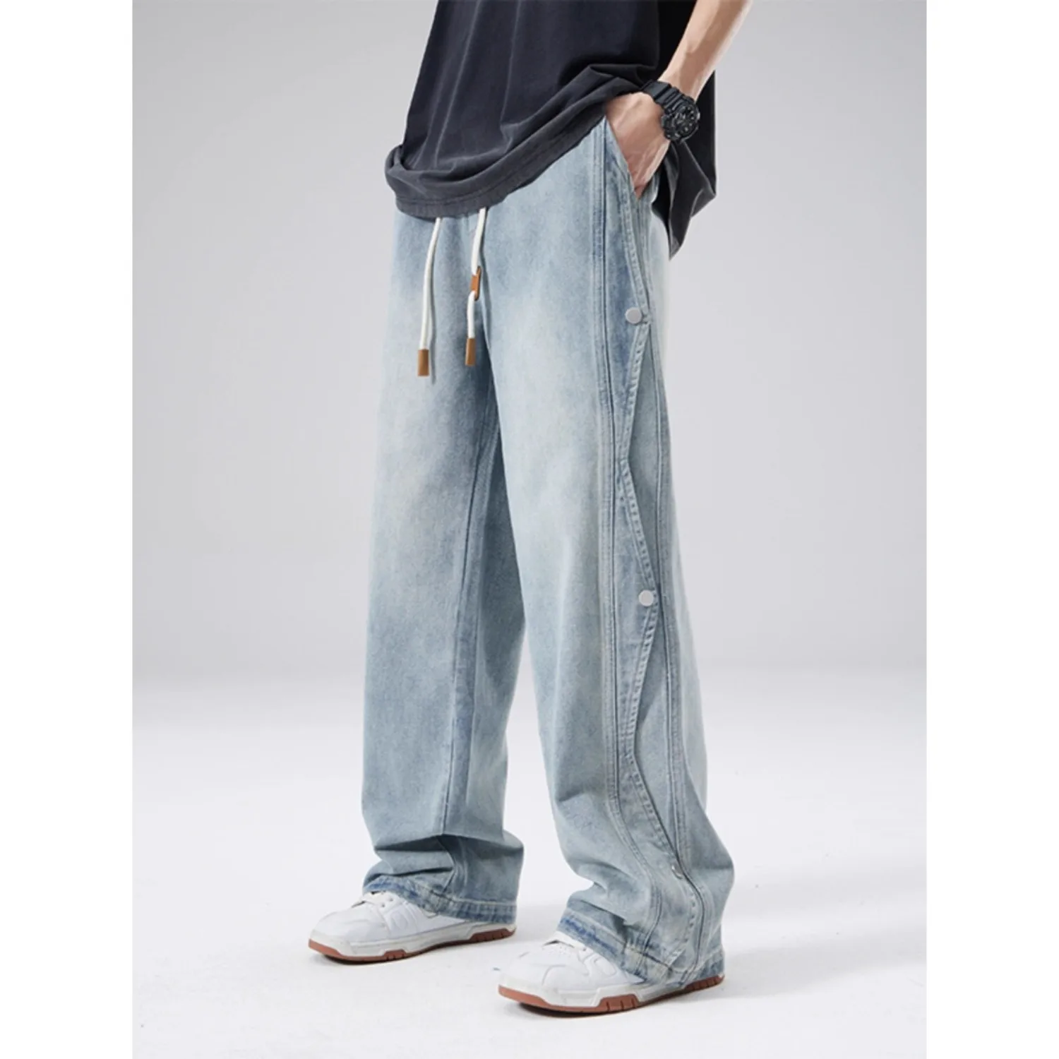 Jeans Men's Loose Straight Pants 2026 Summer Drape Breathable Wide Leg Casual Pants
