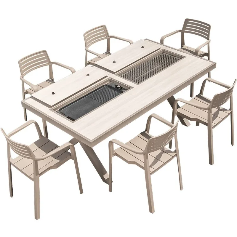 Home Outdoor BBQ Table and Chair Cast Aluminum Combo, Leisure Garden Outdoor Table and Chair