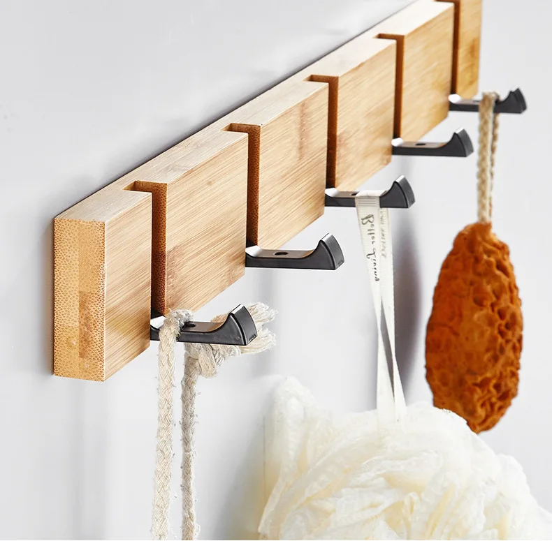 Foldable Wood Wall-Mounting Clothes Hooks Household Clothes Shelf Towel Coat Sundries Hook Door Hangers Bathroom Rack