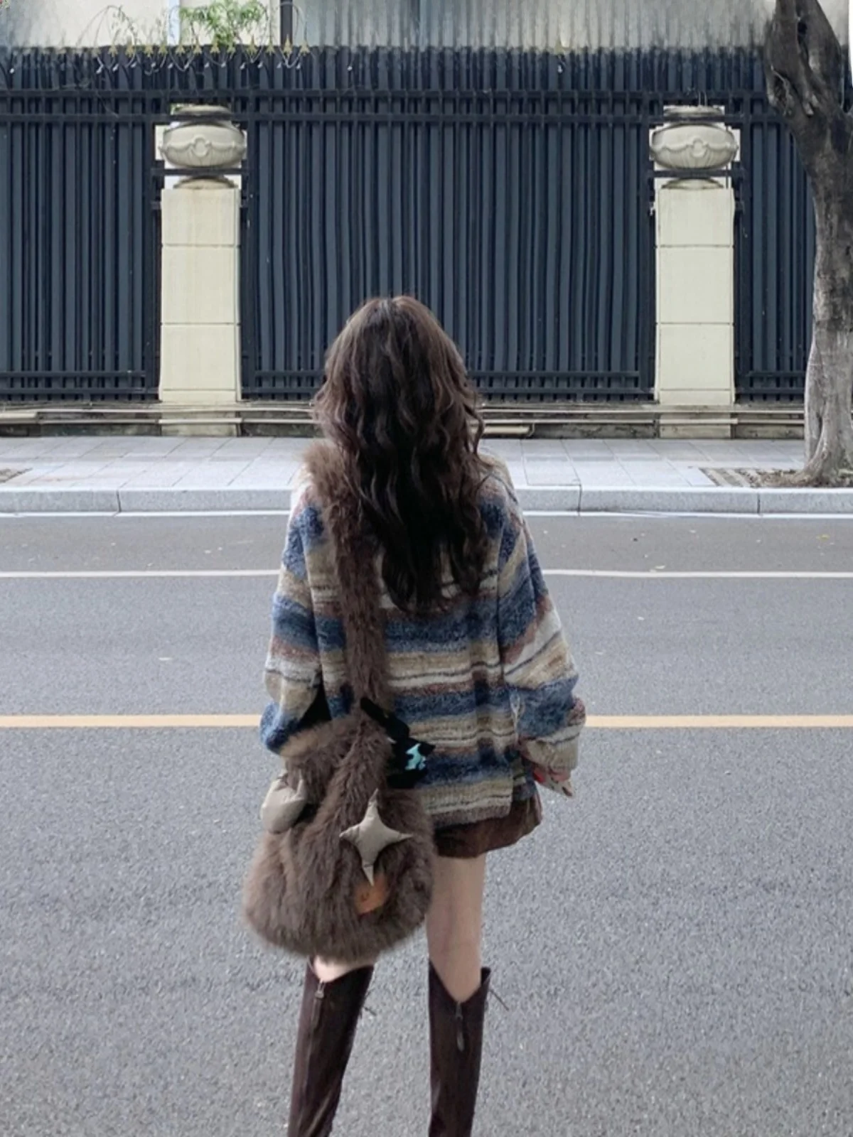   스트라이프 니트 스웨터 여성용 루즈 빈티지 레이지 슬레 카디건 아우터웨어 봄 가을 신상품 폴리에스터 섬유