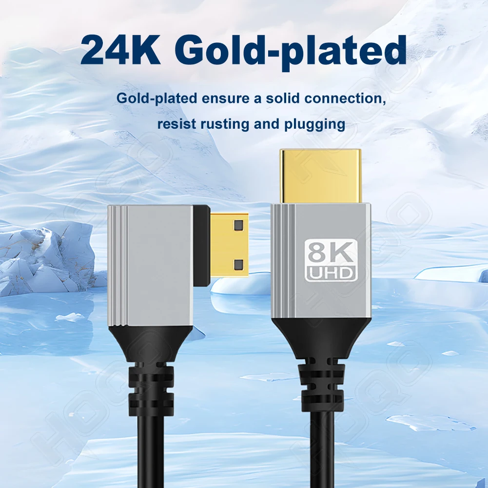 8K 60Hz Mini HDMI Cable 90 Degree angle Ultra-thin Display Cord HDCP 3D HDR for Laptop PC Monitor HDTV Camera Tablet