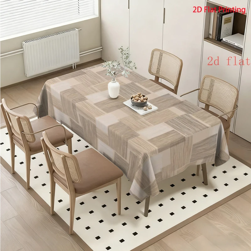 1pc Rustic Geometric Plaid Flat Print Tablecloth Waterproof Wrinkle Resistant Dining Table Cover for Kitchen Dining Room Decor