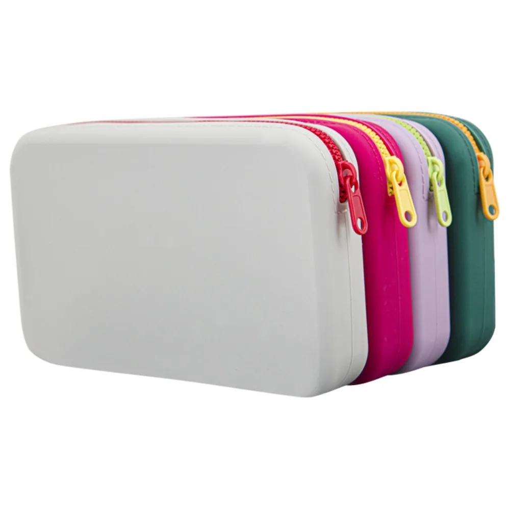 Portable Travel Square Cosmetic Storage Bag Silicone Large Capacity Makeup Pouch with Zipper Waterproof Makeup Brush Holder
