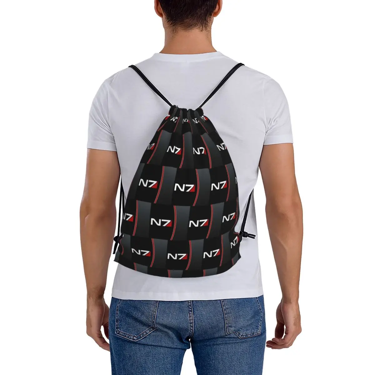 Mass Effect Emblem Backpacks Casual Drawstring Bundle Pocket Storage Bag Book Bags for Travel School