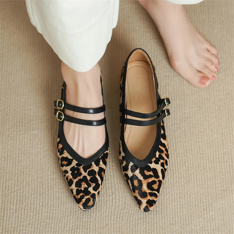 

Новые женские туфли из конского волоса на весну/лето, туфли с острым носком для женщин, модные женские туфли с леопардовым принтом, туфли-лодочки на низком каблуке, туфли Мэри Джейн