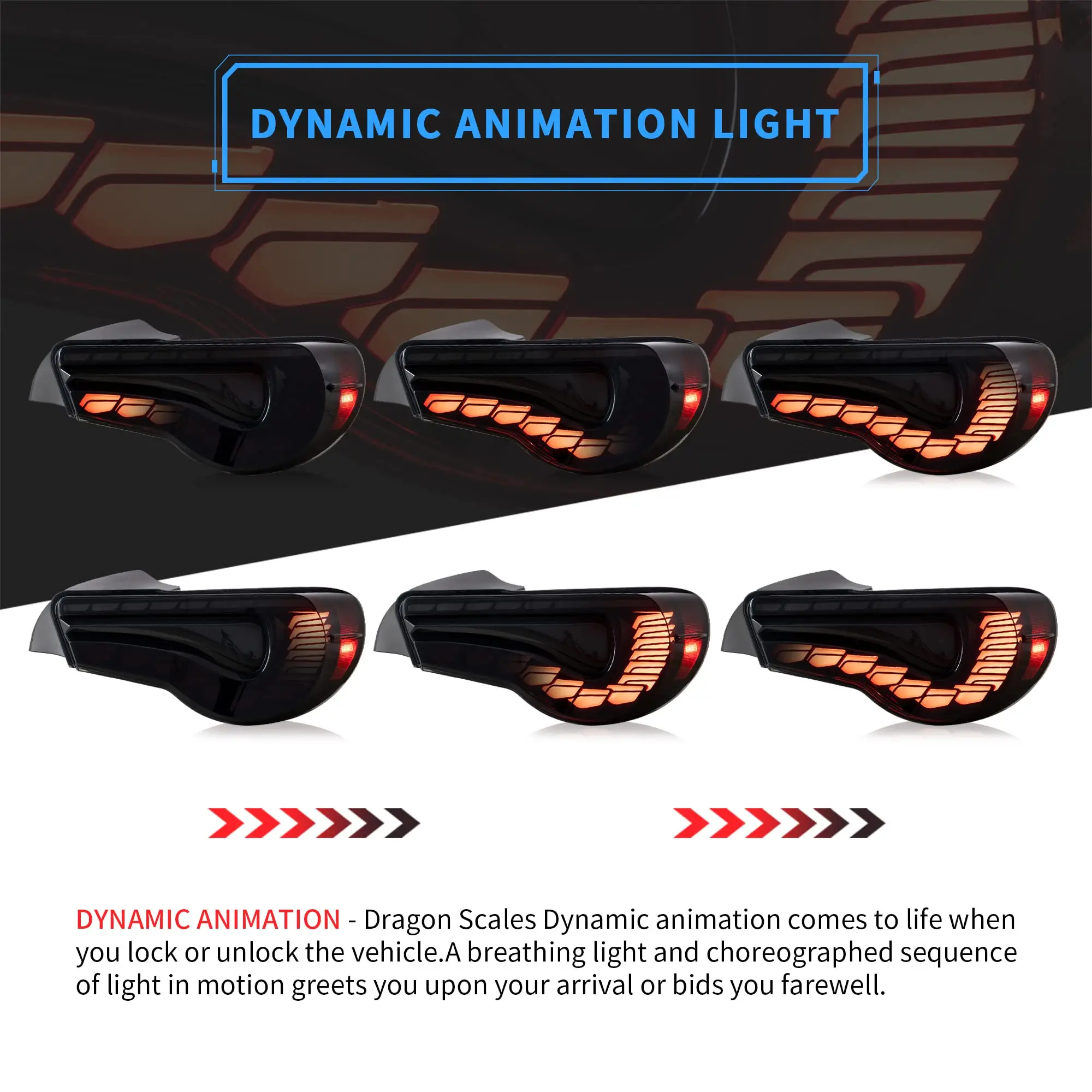 For  BRZ 6 2013-2020 LED Tail Lamp Fit Scion FR-S W/ 3D Dragon Scale Dynamic Animation Sequential Red Set