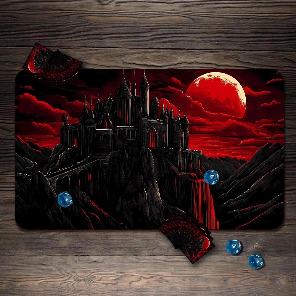 Blood Moon Vampire, TCG Playmat with Zones Gothic Vampire Game Mat for MTG Trading Card Non-Slip Rubber Desk Pad