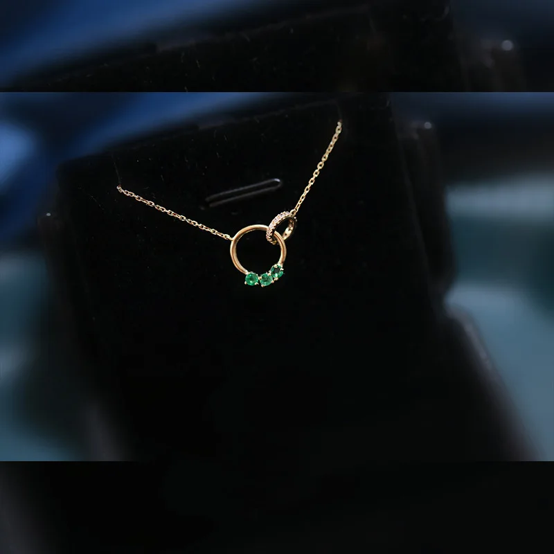ITSMOS Created Emerald 14K Gold Plated Buckle Circle Necklace Chain s925 Silver Classic French Simple Necklace for Women