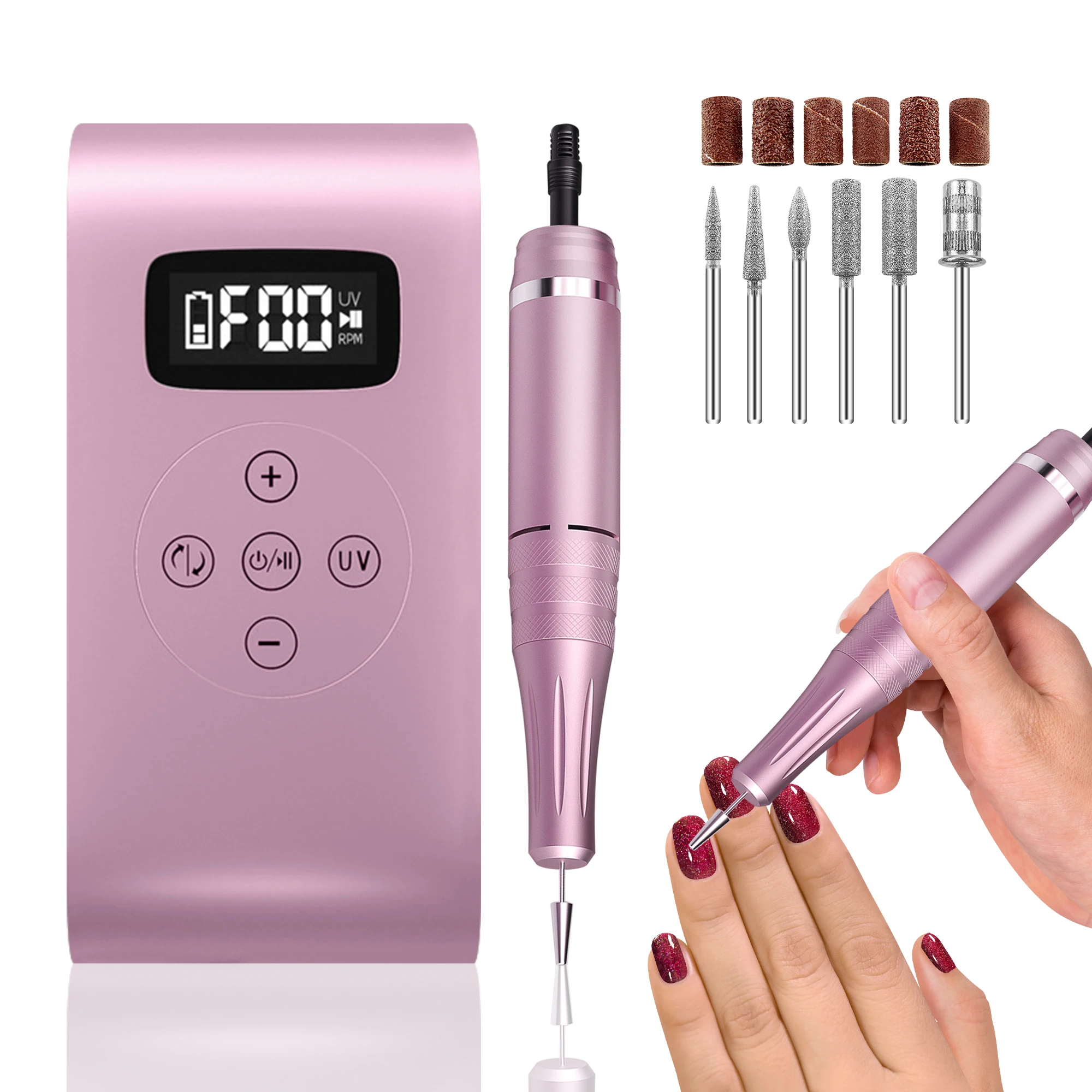 

Electric Nail Drill 35000 rpm Rechargeable Nail Drill Machine with Nail Lamp Electric Acrylic Nail File with 6 Nail Drills