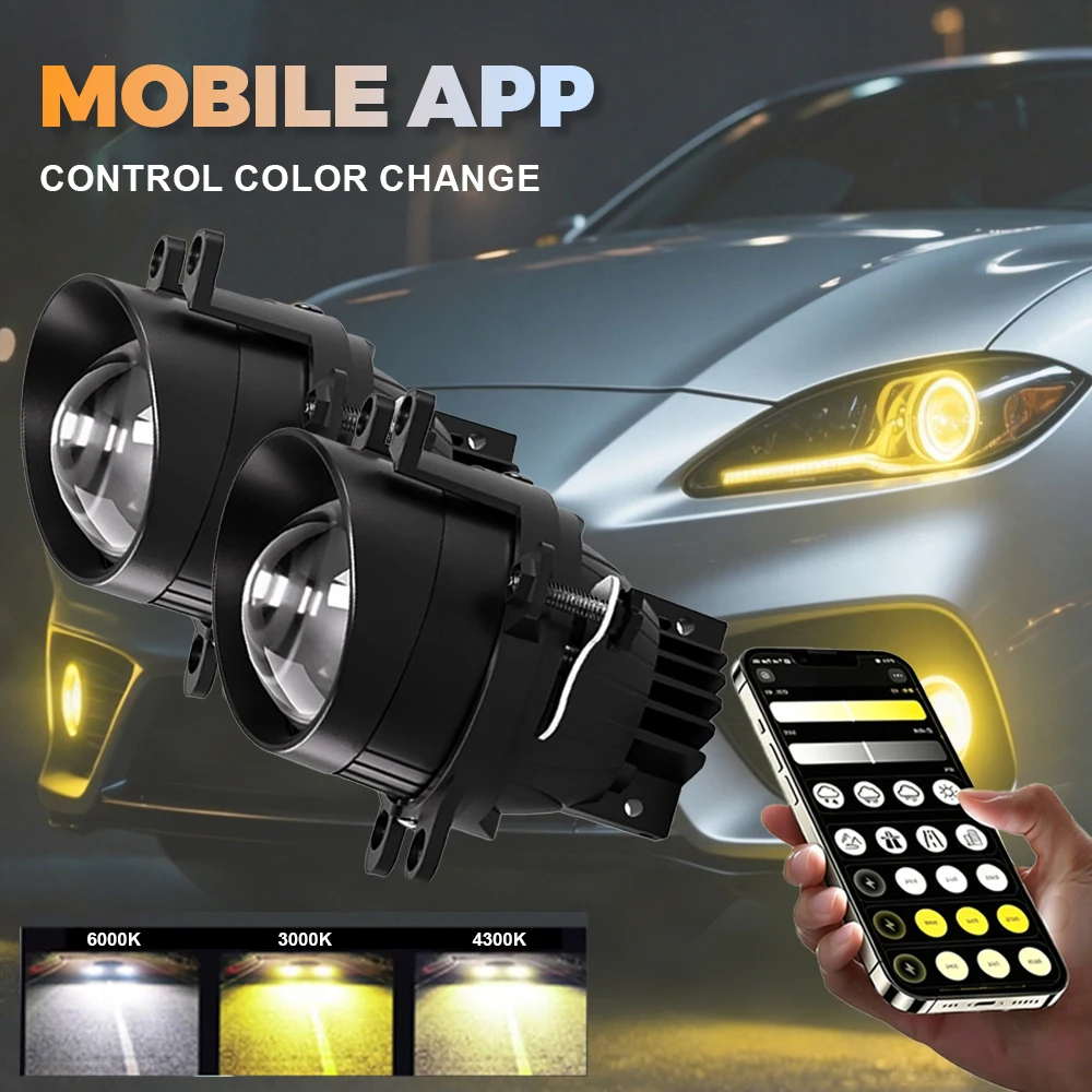 HYNBYZJ 3 Inch Bi-LED Projector Fog Lights H7 LED Three Color High Low Beam For Toyota Corolla Vios Car Retrofit Front Fog Lamps