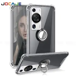 Clear Soft TPU Case For Huawei P60 Pro Art P50 P40 P30 P20 Pro Lite Ring Stand Holder Transparent Protective Phone Back Cover
