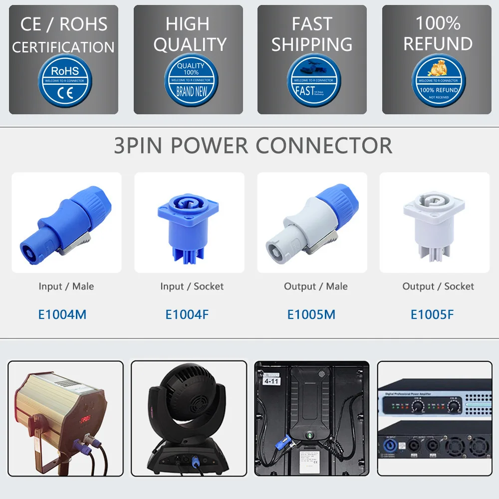 1Pc 3 Pin 20A 250V Locking Power Connector Cable Plug Panel Socket Input Output Adapter for LED Screen Stage Lighting Equipment