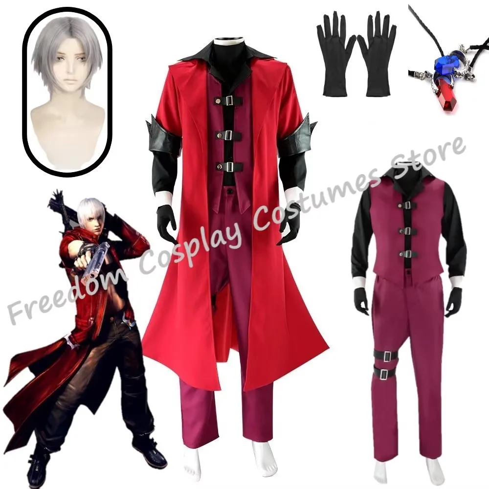 Anime Spiel DMC Dante Cosplay Kostüm Halloween Cosplay Kostüm Rot Komplettes Set 3Dante Cosplay Kostüm Perücke Halloween Karneval Anzug