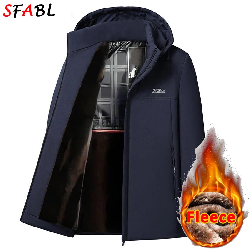 Fleece Lining Hooded Men's Winter Jacket Windbreak Camping Hiking Trekking Fishing Jacket Coat Men Outdoor Parka Winter Outwear