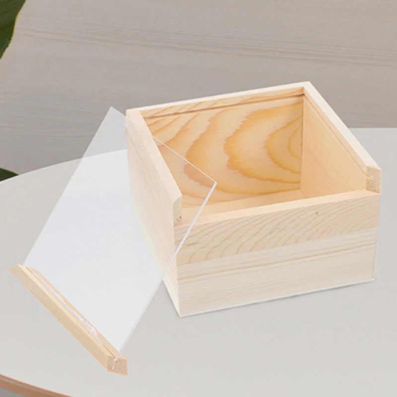 

2Pcs Unfinished Wooden Storage Box With Slide Desktop storage Top Treasure Chest Jewelry Keepsake Packing Box Home Decoration