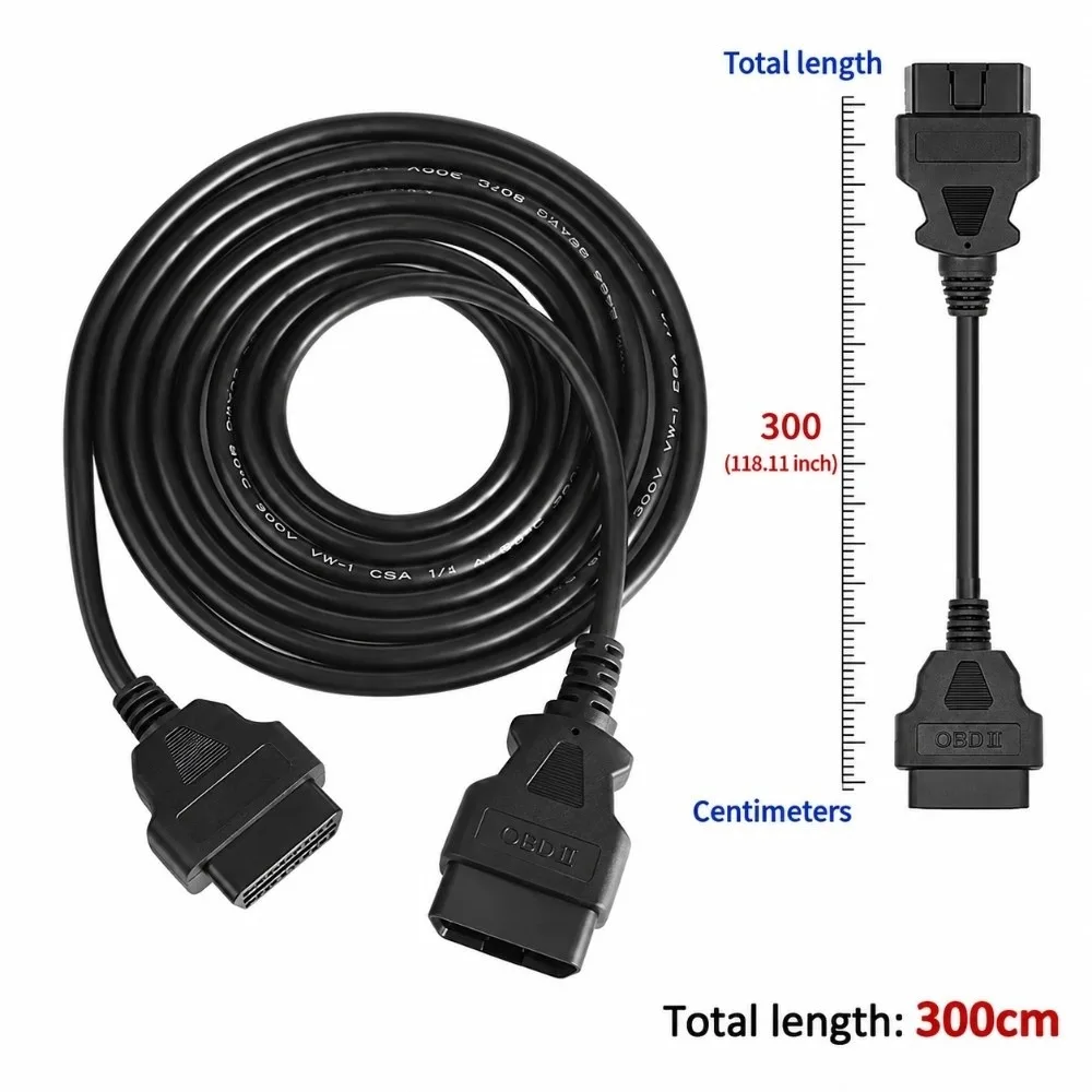 16 Core OBD2 Extension Cable Male To Female 30/60/100/150/300cm 16Pin OBD Cord ELM327 Scanner Adapter for Car Diagnostic Tool