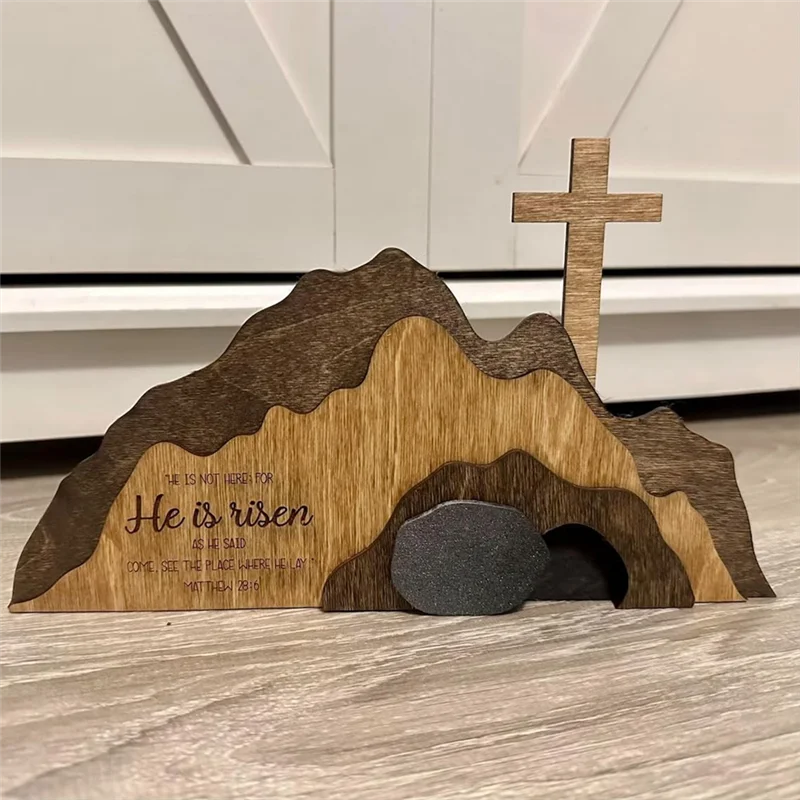CYCLI-Juego de decoración de madera para tumba vacía, decoración de Pascua, escena de resurrección y cruces, juego de decoración de madera, paquete de bandeja de Pascua para tumba