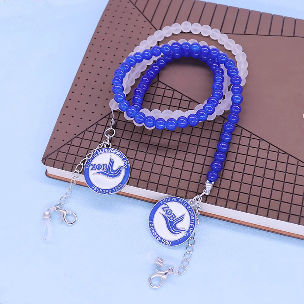 Blue White Glass Bead 1920 Dove Zeta Phi Beta Sorority Charm Lanyard Sunglasses Chain Jewelry