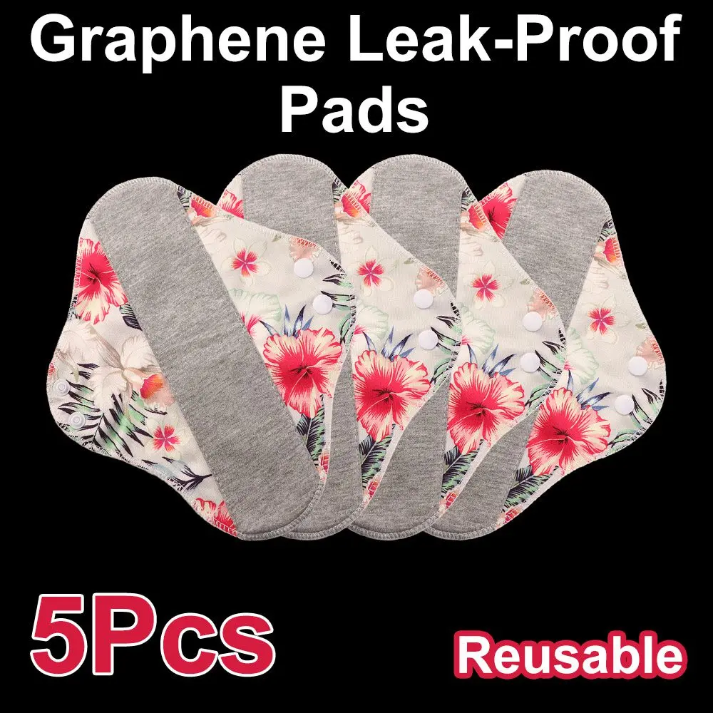 5Pcs Graphene Reusable Sanitary Pads Leak Proof 23CM Menstrual Cloth Pads Soft Anti-Slip Nursing Pad for Women Incontinence