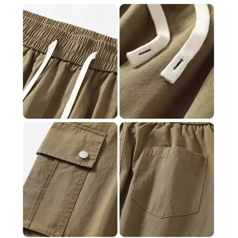 

Mountain style outdoor buckle waistband work pants for boys 2024 autumn new item multi pocket loose slightly wrinkled casual p