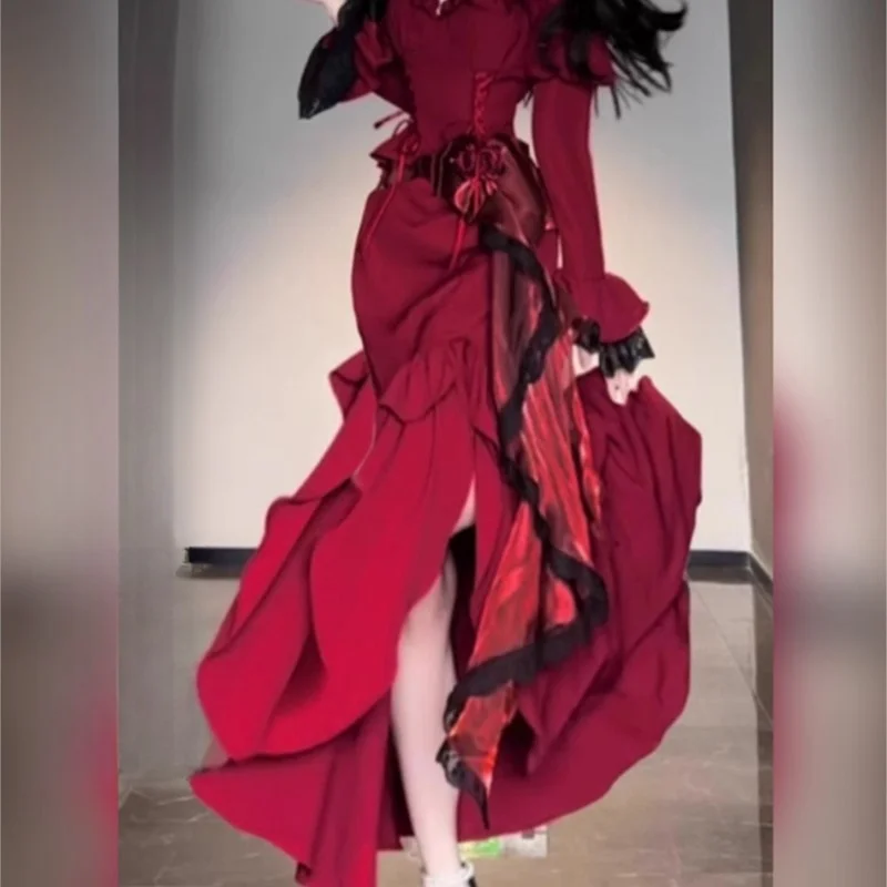 

Slightly fat red fish tail large size birthday temperament elegant dress