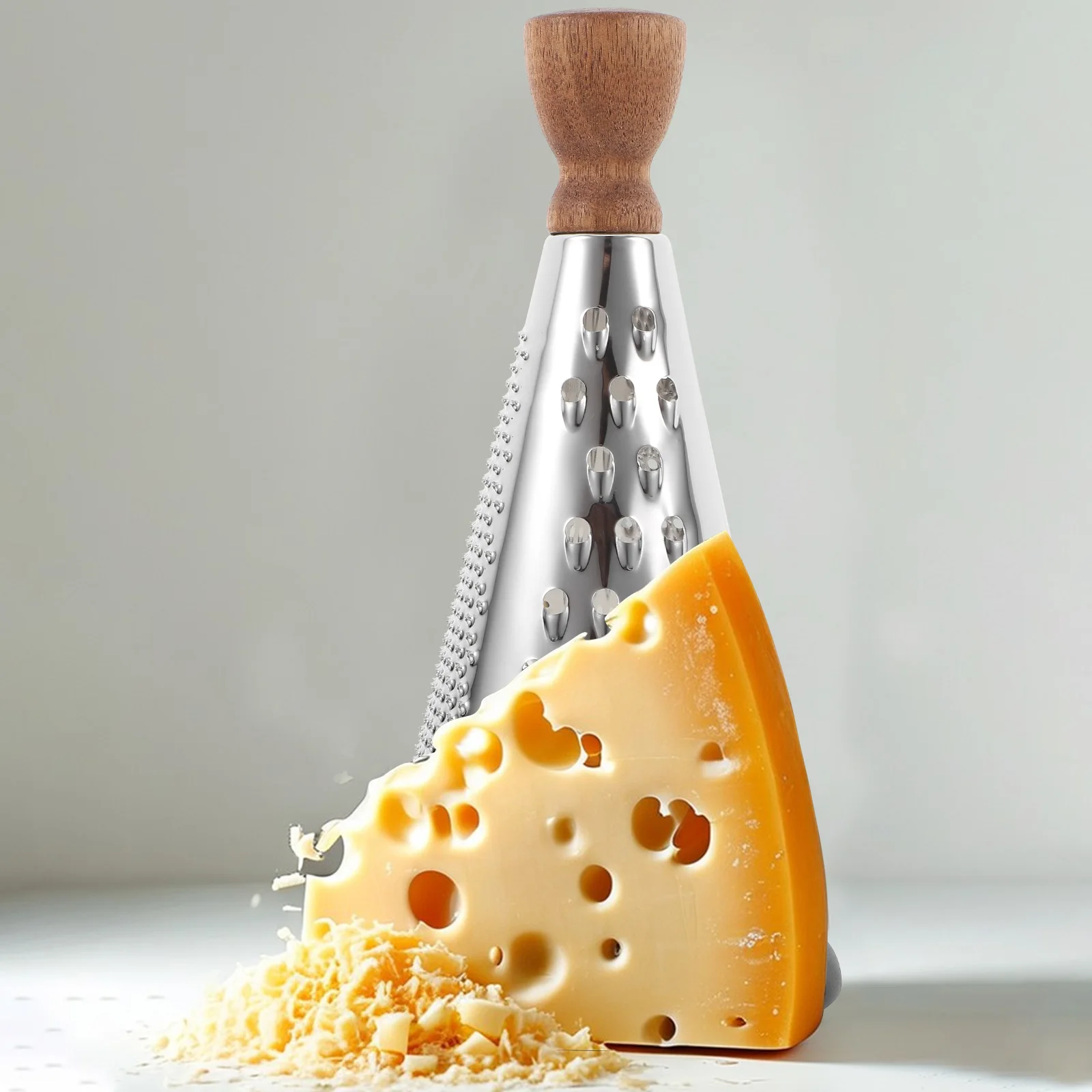 

9 Inch Wooden Handle Stainless Steel Cheese Grater Vegetable Shredder Cone Shaped Kitchen Tool Multifunctional Household