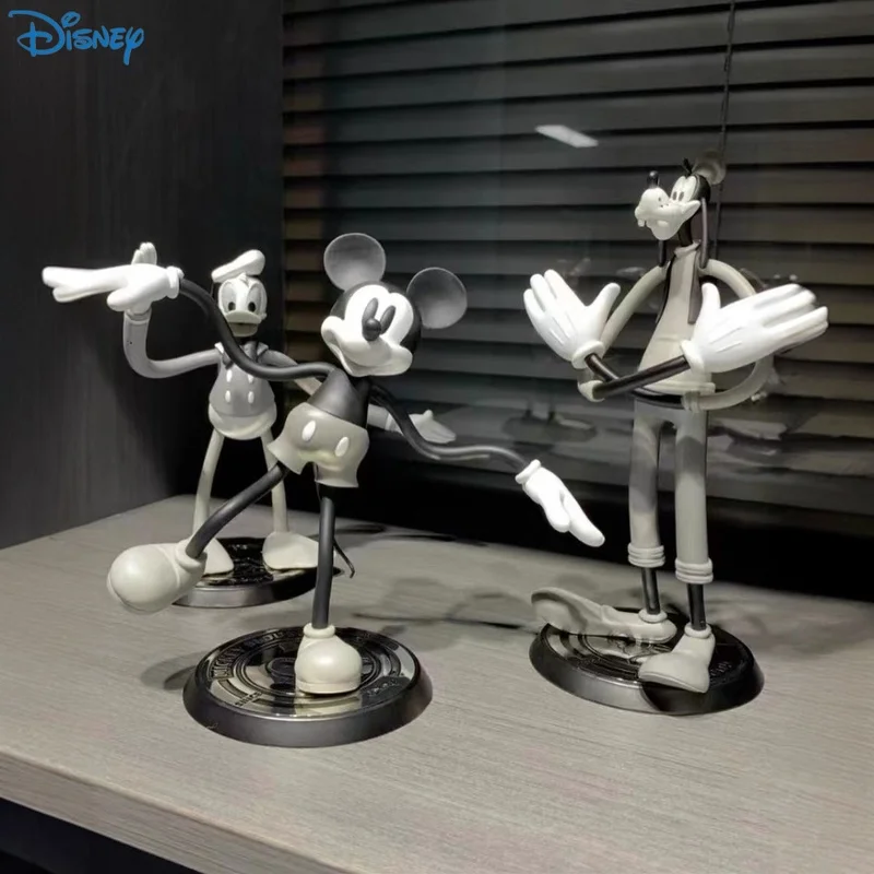 

In Stock Original Disney Black And White Rubber Anime Figure Donald Duck Goofy Goof Mickey Mouse Action Fiugre Doll Toy Kid Gift