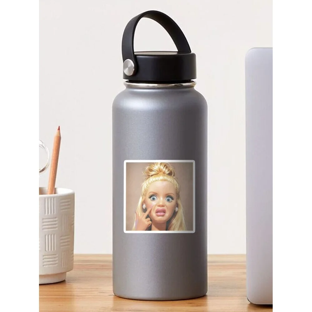 Funny Disgusted Blonde Doll Face Pointing Cheek Cringe Meme Sticker for Laptop Decor Bedroom Car Cute Cartoon Art Fashionable Pu