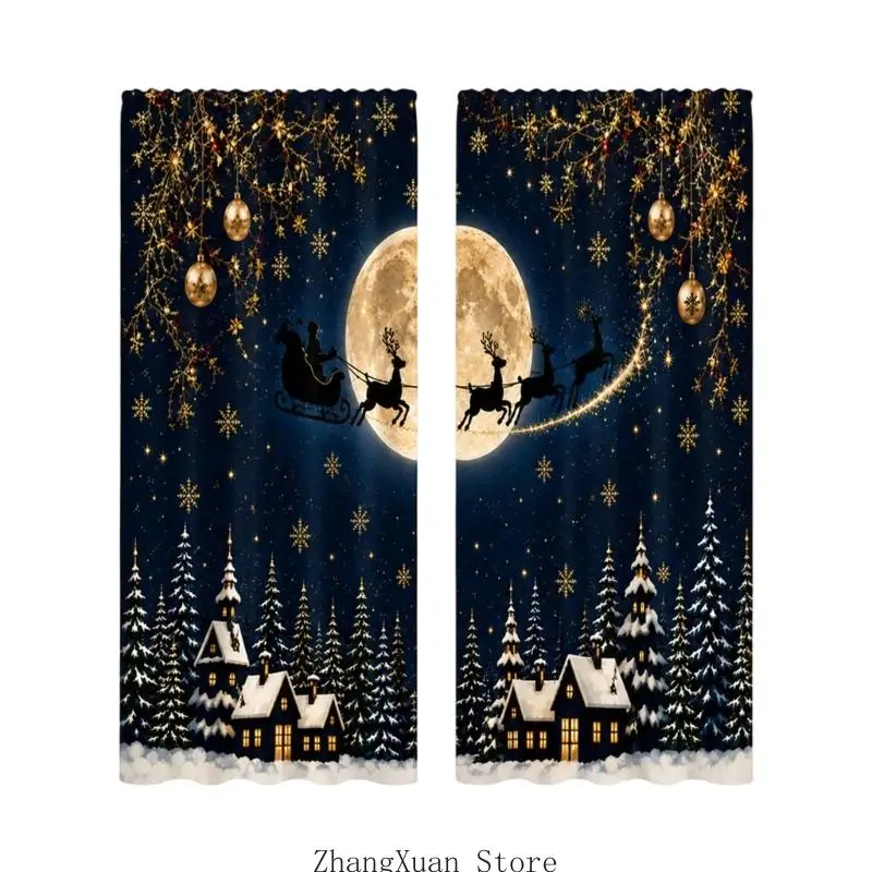 Festliches Vorhang-Set mit 2 weihnachtlichen Fensterpaneelen aus Polyester mit Sichtschutz für Arbeits- und Heimbürodekorationen – Detail 2